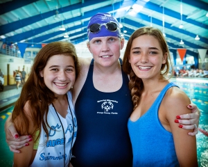 Three super models, no wait, sorry my mistake that is Lori with DP swimmers Maddie and Brooke.